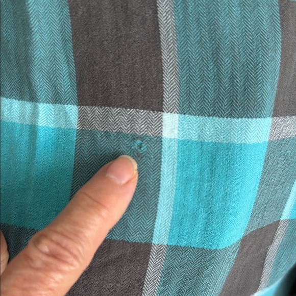 Rugged Yet Feminine- Teal and Black Plaid Pearl Like Snap-Up Flannel Shirt. - Picture 3 of 3